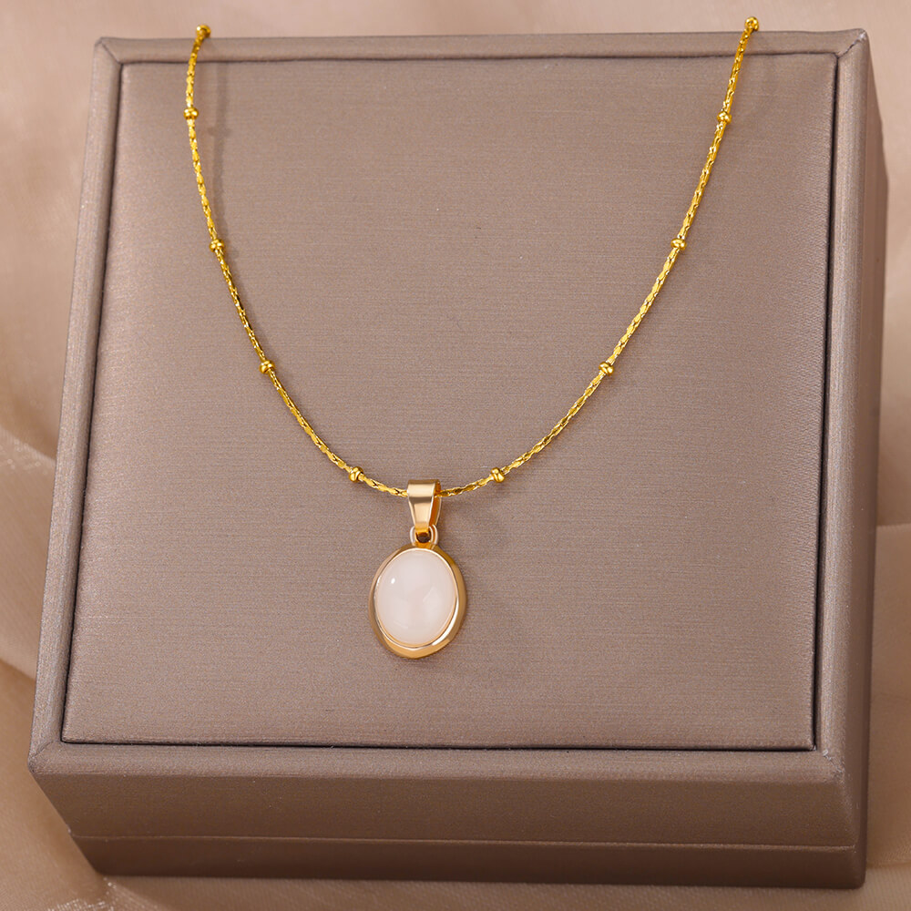 موضة حجر أوبال البيضاوي قلادة  - مراجعة Birth Flower Necklace وسعره